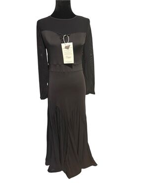 Black Long-Sleeve Dance Dress with Corset Detail